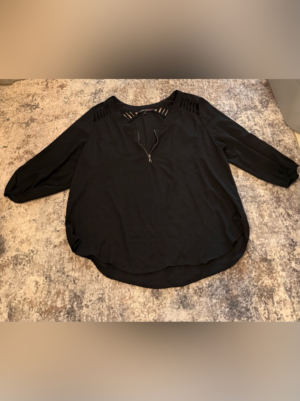 Heart Soul Black V-Neck Zip Trim Blouse
